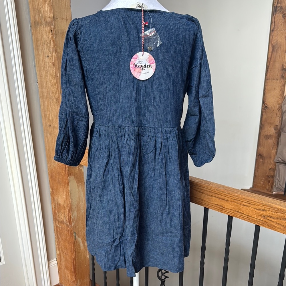 Hayden LA Aztec print denim dress L boho notch v neck boho - Picture 3 of 5